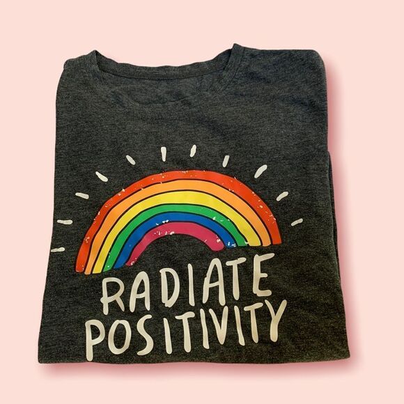 Rainbow print radiate positivity inspirational t shirt - Picture 1 of 4